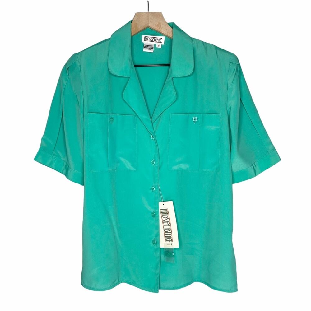 80s Vintage Lindsey Blake Green Pocket Blouse NWT